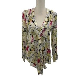 Chicos Floral Sheer Silk Cascading Cardigan Blouse Womens Medium Long Sleeve
